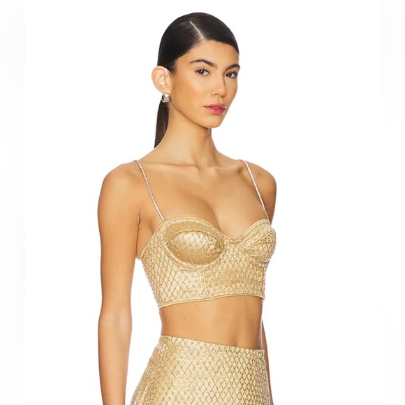 For Love & Lemons Glitter Grid Bustier Top in Gold NWOT Size S - Picture 4 of 10